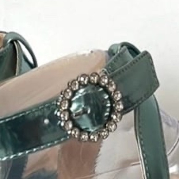 Betsey Johnson Metallic SB Bell Teal Cross Front Embellish Sandals Size 9.5 - Picture 9 of 11